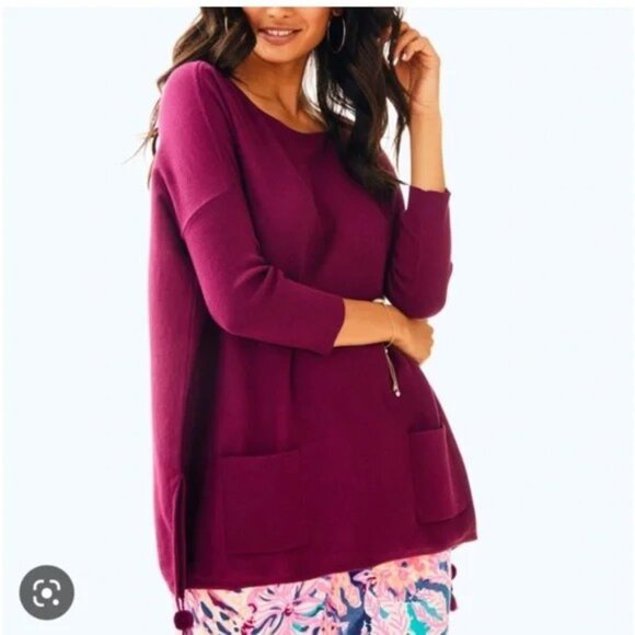 Lilly Pulitzer Womens Elba‎ Sweater Size Small Burgundy 3/4 Sleeve Lightweight - Picture 1 of 12